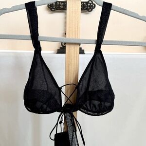 NWT Zara Sheer Shimmer Sparkle Navy Bralette Clasp Front Corset Small